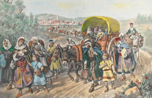 Expulsión de los judíos en 1492, grabado coloreado del siglo XIX madrid biblioteca nacional