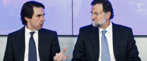 Conservative Popular Party candidate Mariano Rajoy, right, and former Spanish Prime Minister Jose Maria Aznar attend a meeting of the party's executive board a day after their win the national electios, at their party headquarters, in Madrid, Monday, Nov, 21, 2011.